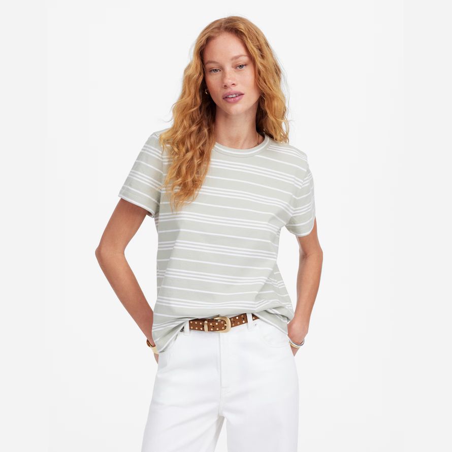 white green womens madewell cotton perfect crewneck t-shirts