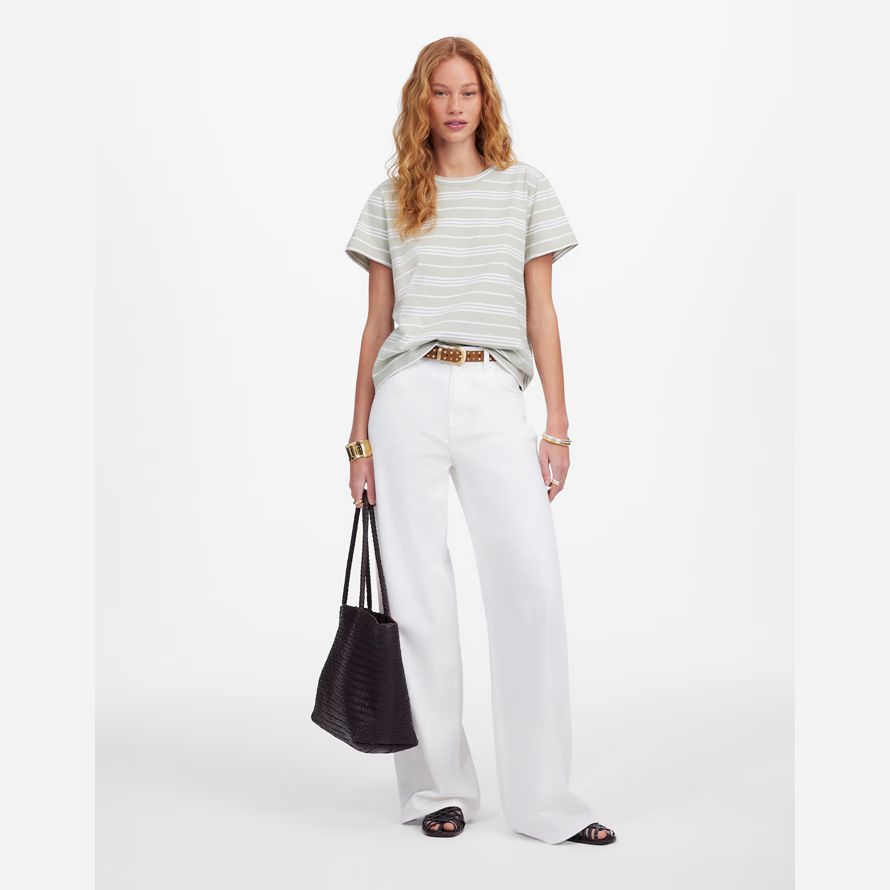 white green womens madewell cotton perfect crewneck t-shirts