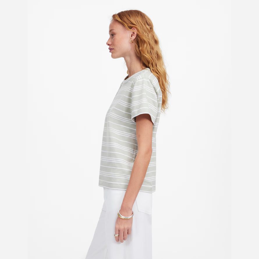 white green womens madewell cotton perfect crewneck t-shirts