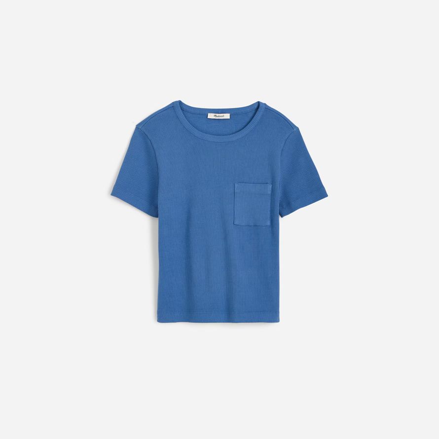 womens madewell ribbed crewneck pocket t-shirts blue
