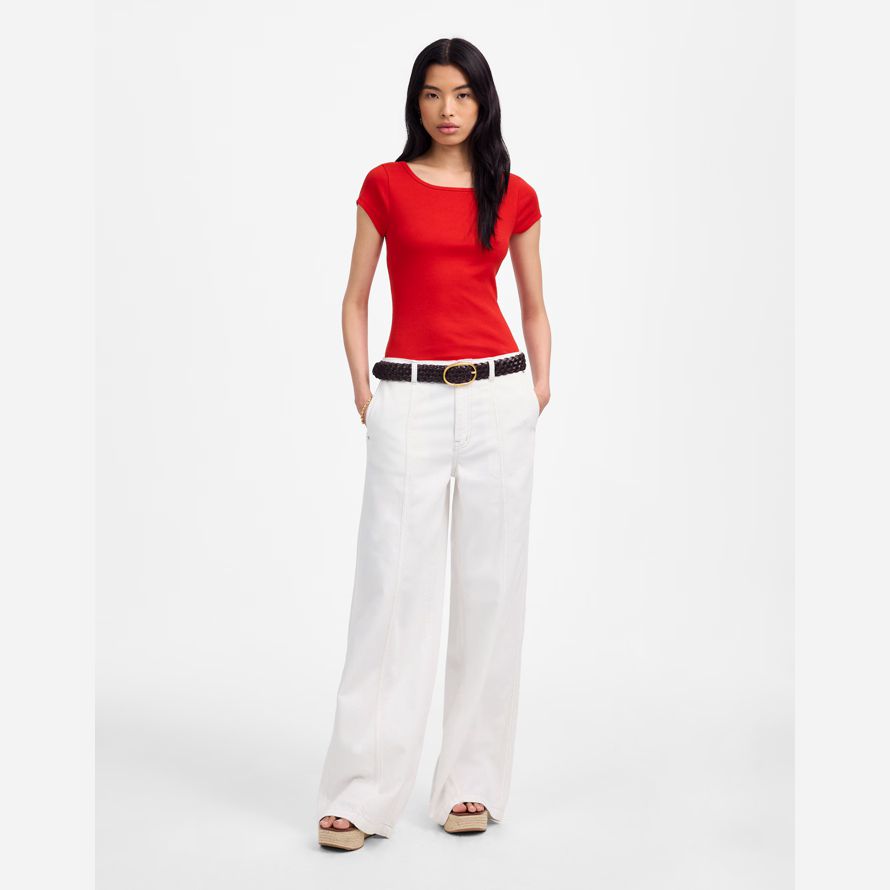 red womens madewell regenerative cotton ribbed cap-sleeve t-shirts