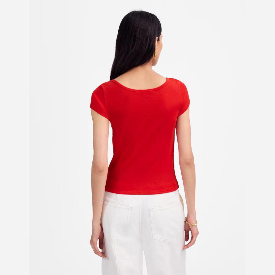 red womens madewell regenerative cotton ribbed cap-sleeve t-shirts