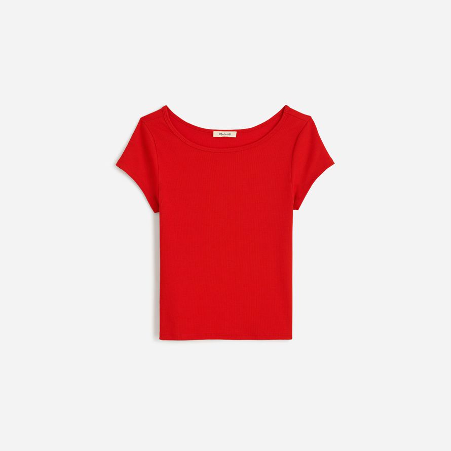 red womens madewell regenerative cotton ribbed cap-sleeve t-shirts
