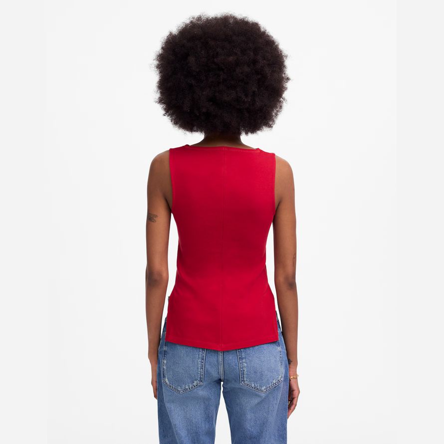 red womens madewell sleeveless boatneck side slit t-shirts