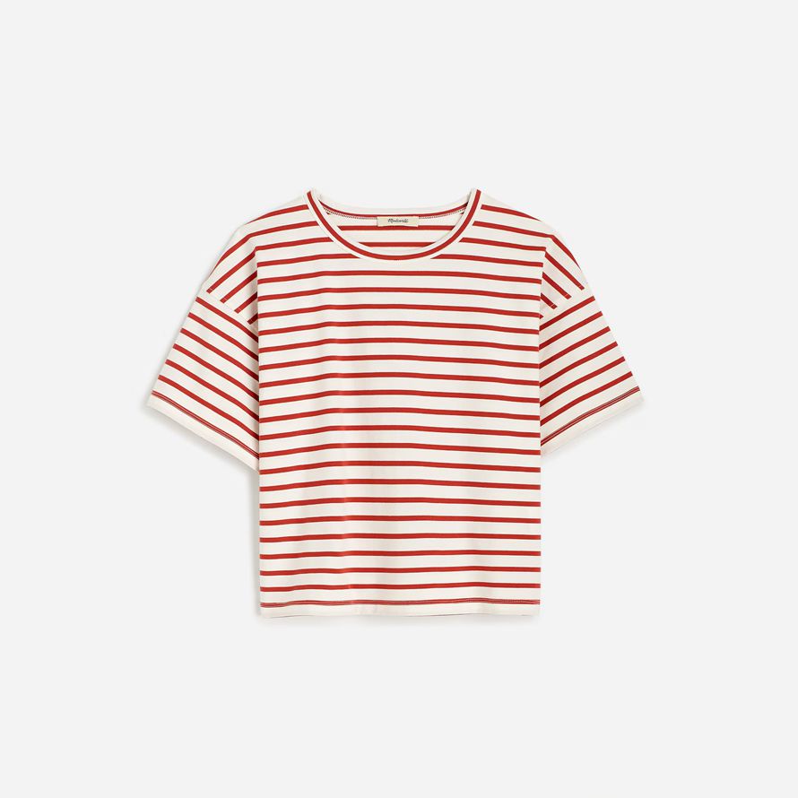 madewell everyday boxy crop womens t-shirts red beige