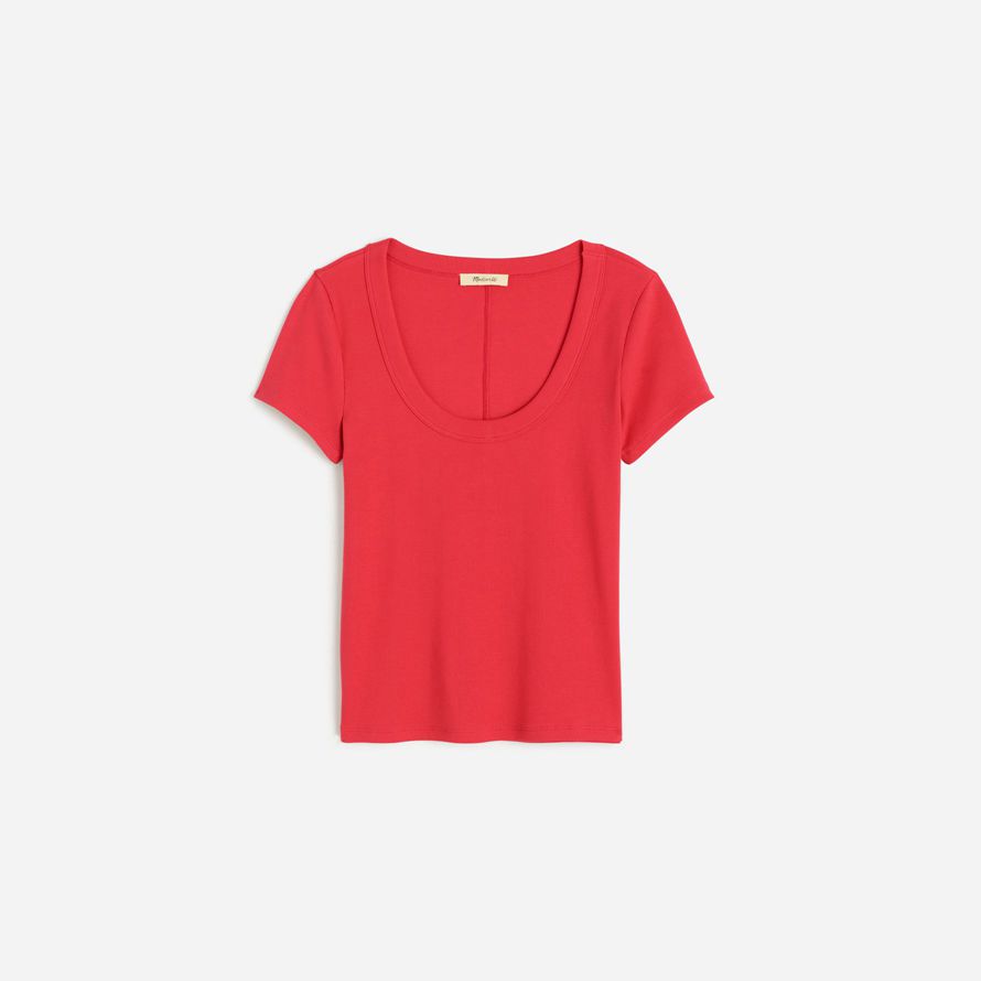 red womens madewell regenerative cotton ribbed scoopneck t-shirts