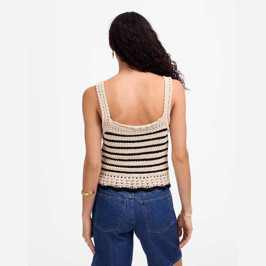 beige black womens madewell crochet-stitch cotton sweater tank
