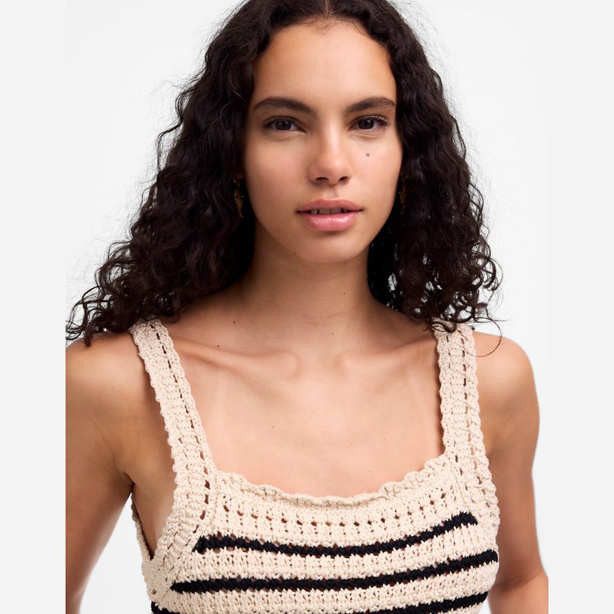 beige black womens madewell crochet-stitch cotton sweater tank