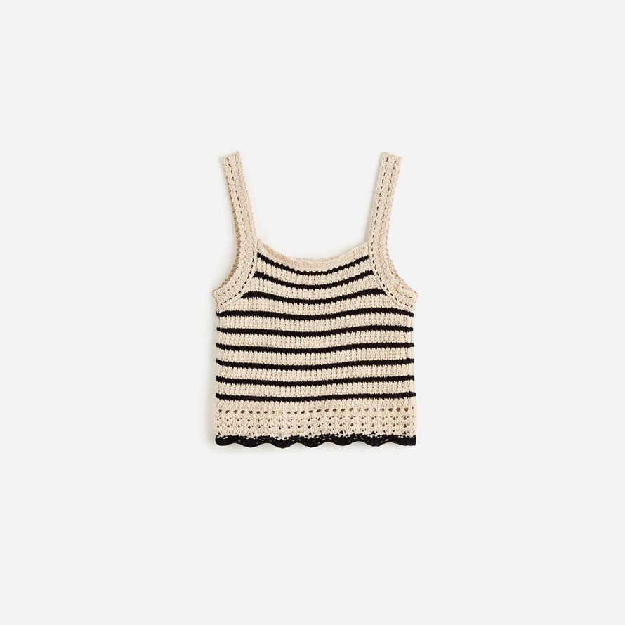 beige black womens madewell crochet-stitch cotton sweater tank