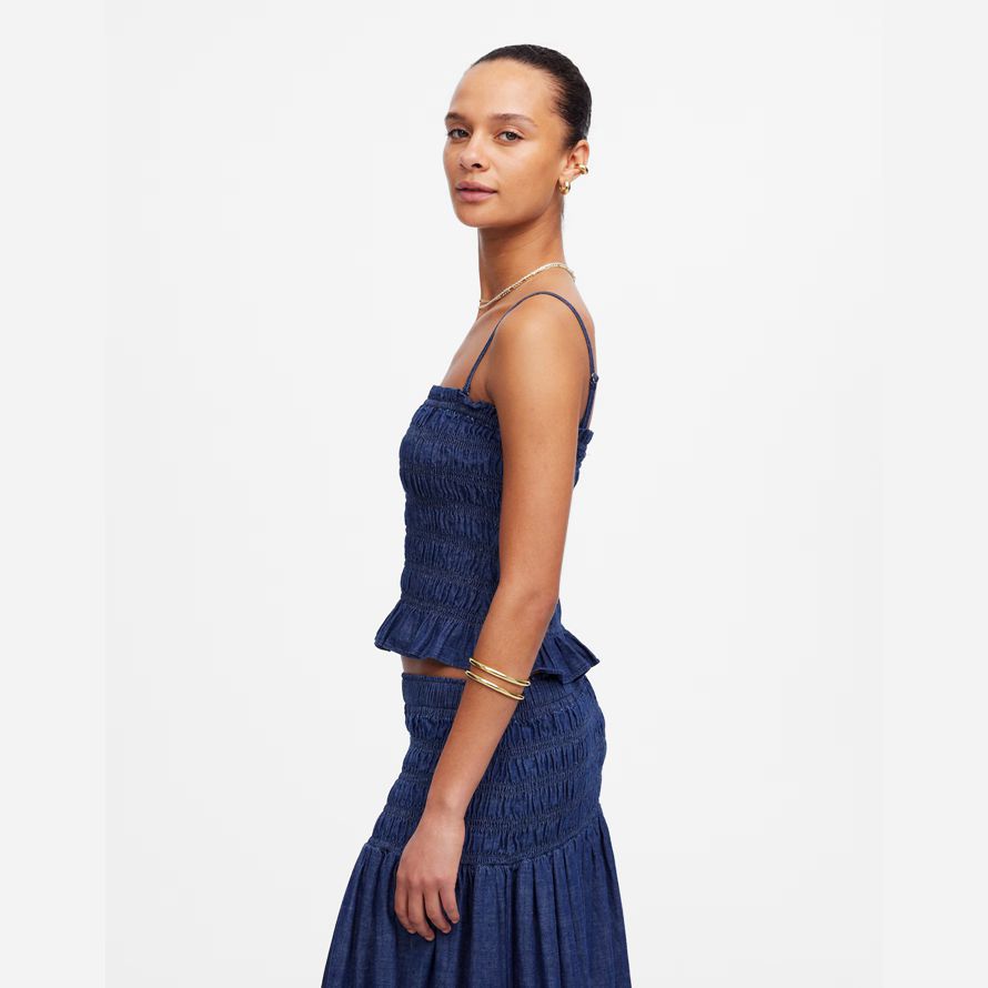 navy madewell denim smocked womens tank