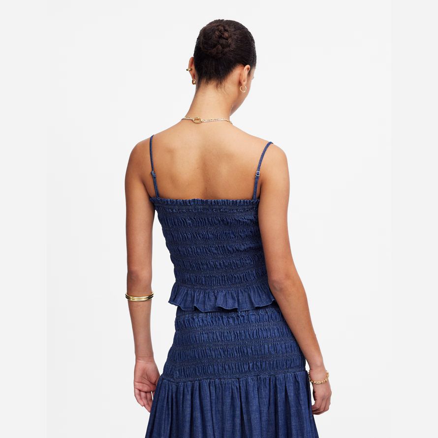navy madewell denim smocked womens tank