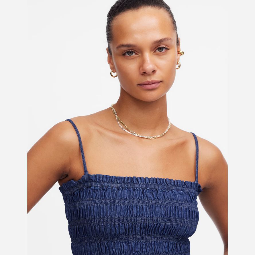 navy madewell denim smocked womens tank