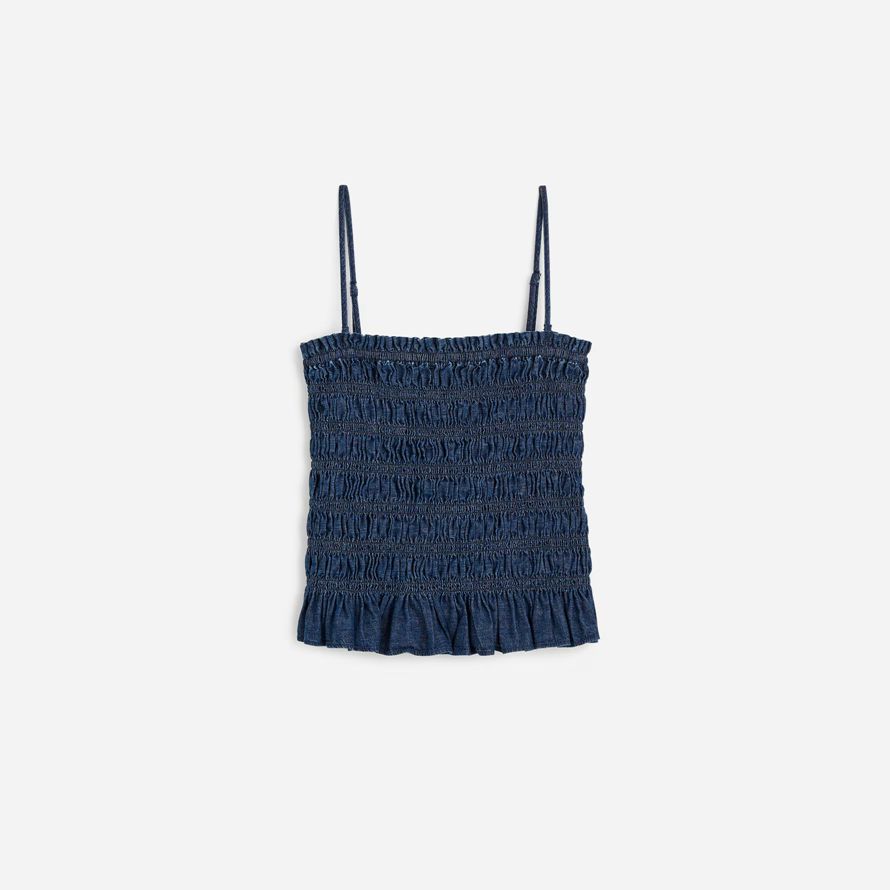 navy madewell denim smocked womens tank