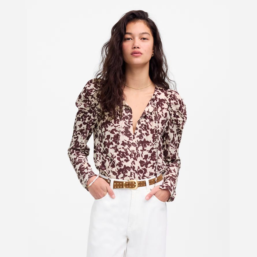 madewell draped tie-front womens top burgundy beige