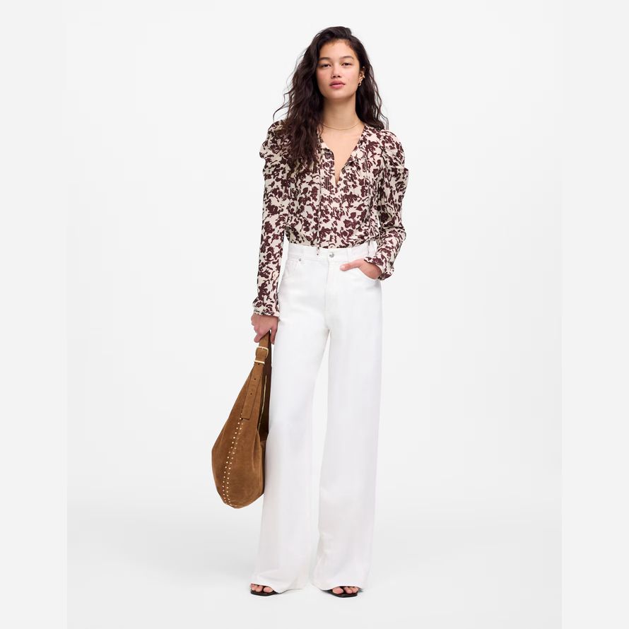 madewell draped tie-front womens top burgundy beige