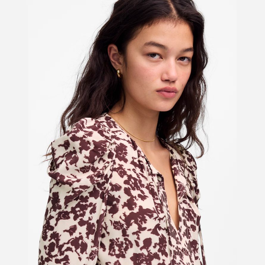madewell draped tie-front womens top burgundy beige