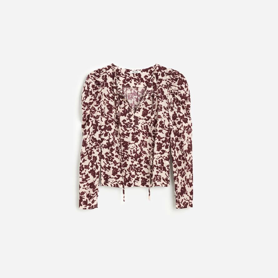 madewell draped tie-front womens top burgundy beige
