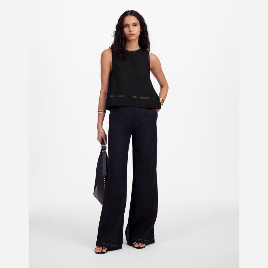 womens madewell linen pleated shell top black