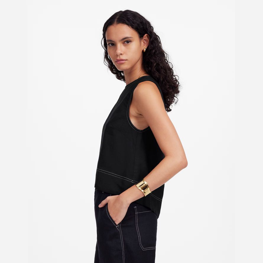 womens madewell linen pleated shell top black
