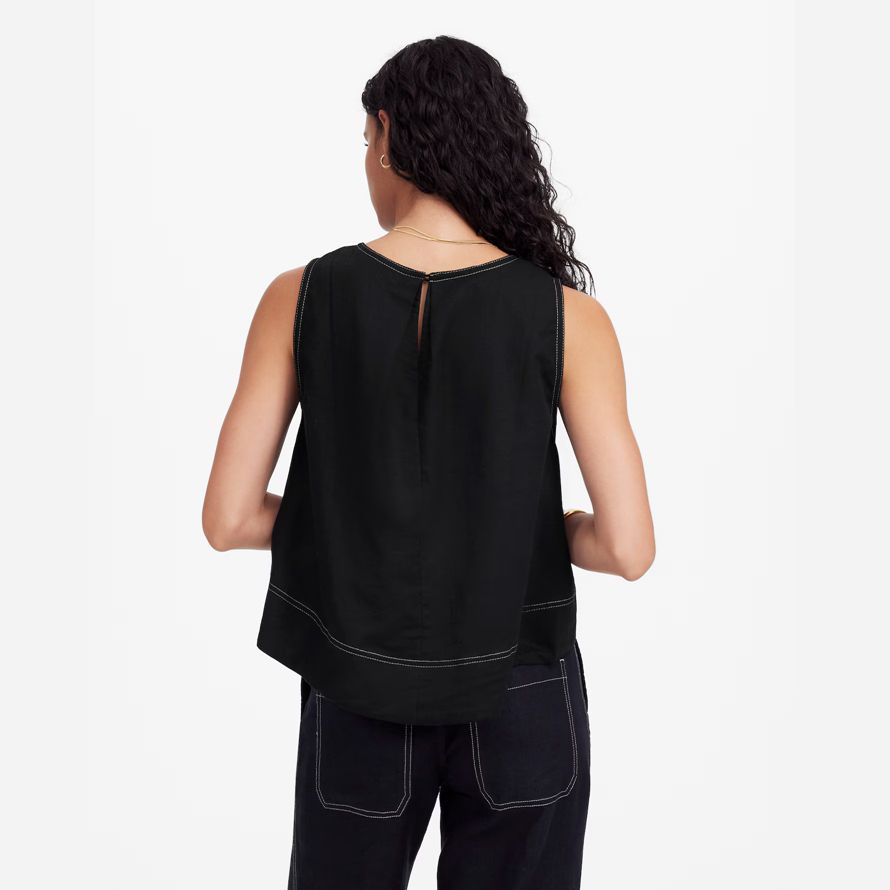 womens madewell linen pleated shell top black