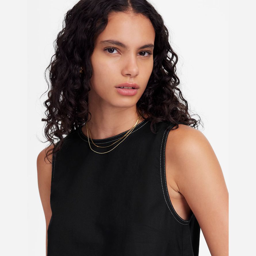 womens madewell linen pleated shell top black