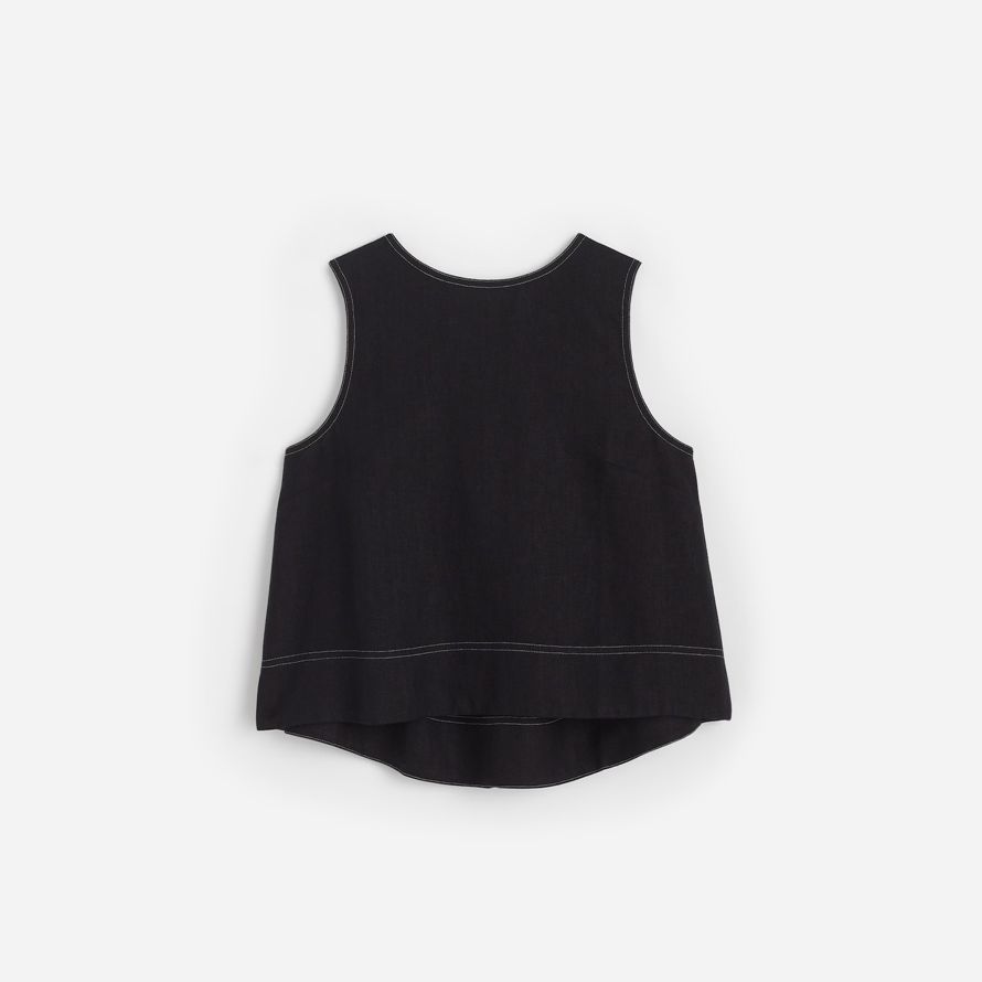 womens madewell linen pleated shell top black