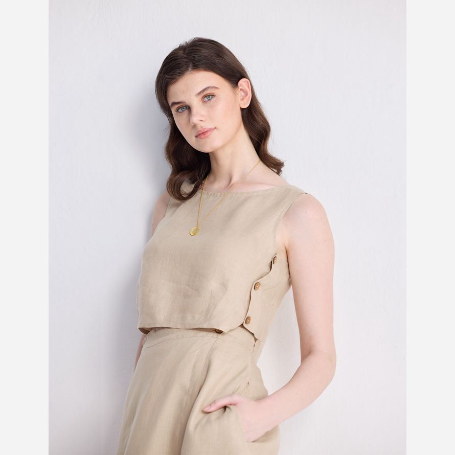 womens madewell reistorᆴ boxy hemp crop top beige