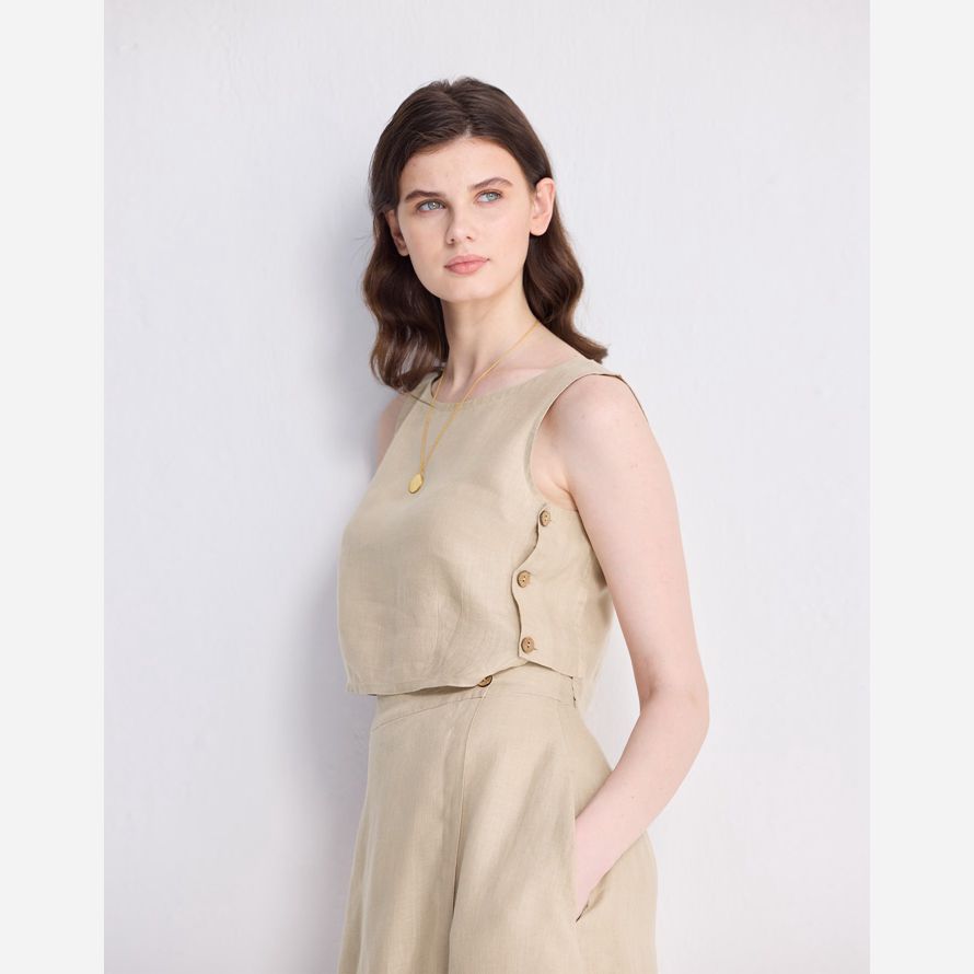 womens madewell reistorᆴ boxy hemp crop top beige