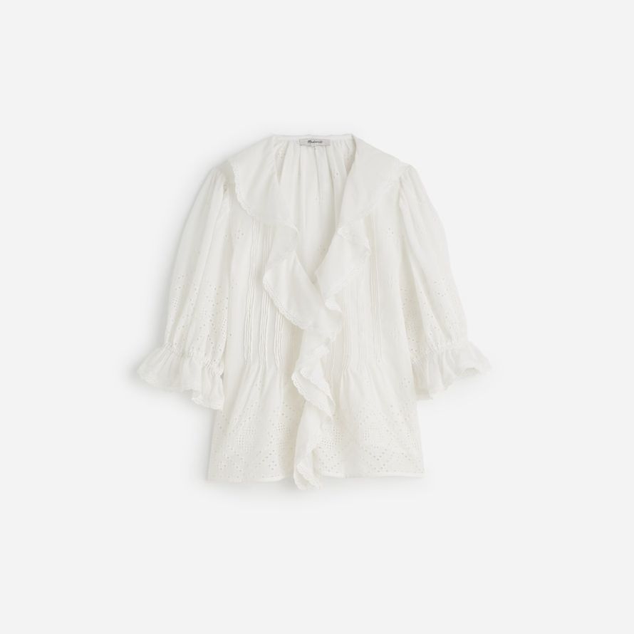 madewell ruffled puff-sleeve womens top white